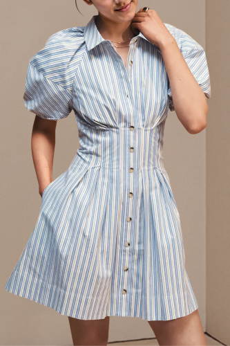 Elegant Striped Single Breasted High Waist Dress ✨