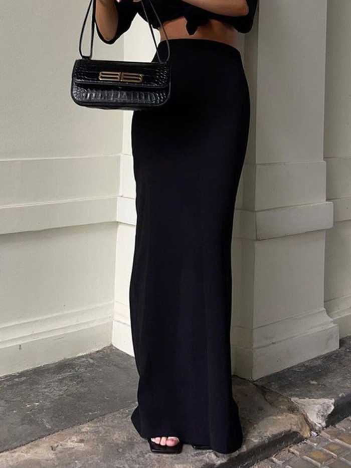 Solid Color High Waisted Column Skirts Bottoms