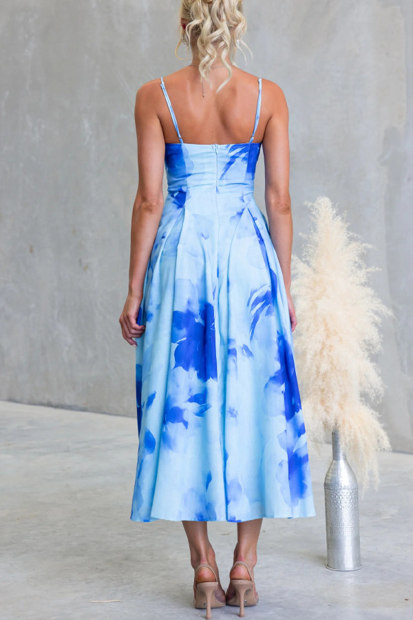 Floral Print Spaghetti Strap Backless Holiday Maxi Dress