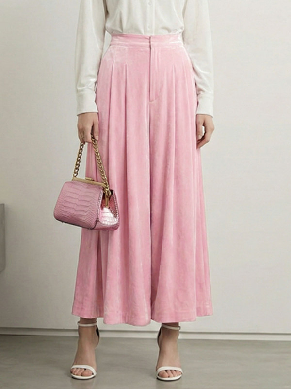 Solid Color Pockets Pleated Elasticity High Waisted Skirts Bottoms