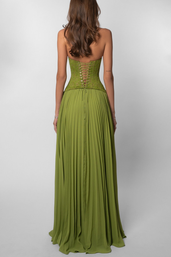 Elegant Lace Patchwork Halter Neck Tie Backless Pleated Maxi Dress