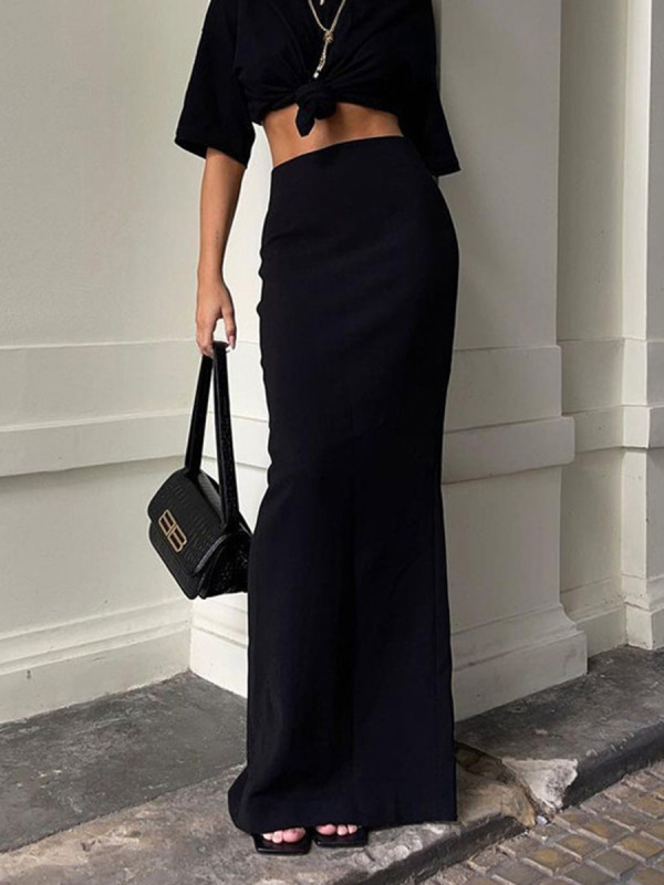 Solid Color High Waisted Column Skirts Bottoms