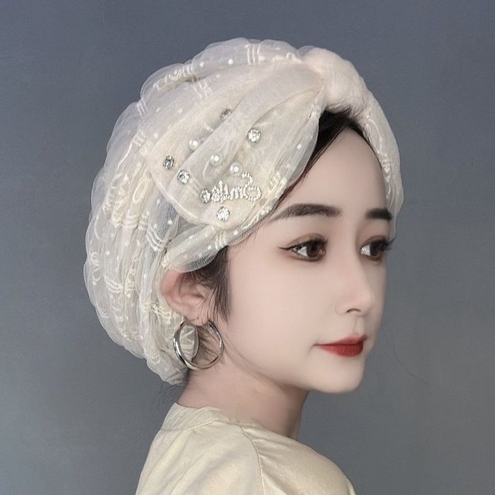 ✨Elegant Pearl Embellished Tulle Headscarf | Breathable Women’s Versatile Headwear