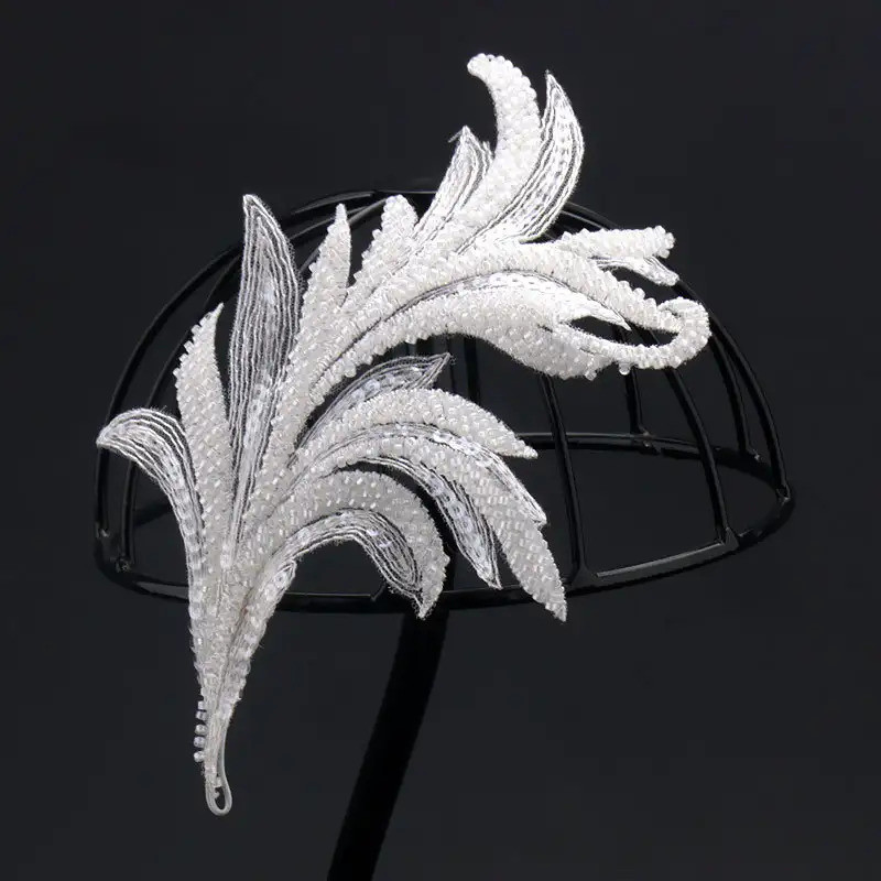 Elegant White Lace  Hair Clip Rice Bead Headpiece for Wedding