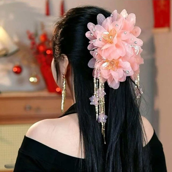 🌸Bohemian Floral Rhinestone Hair Clips | Multicolor Satin Braids Ponytails Buns Hair Accessories