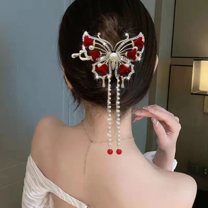 ❤️Antique Red Lily of the Valley Hairpin | Fringed Twisted Vintage Wedding Party Hair Accessory