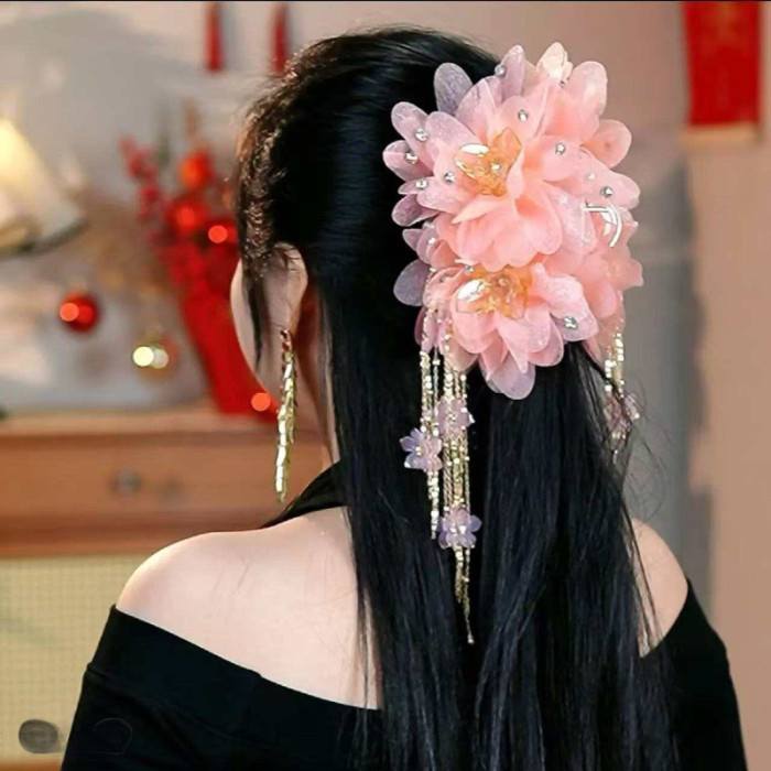 🌸Bohemian Floral Rhinestone Hair Clips | Multicolor Satin Braids Ponytails Buns Hair Accessories