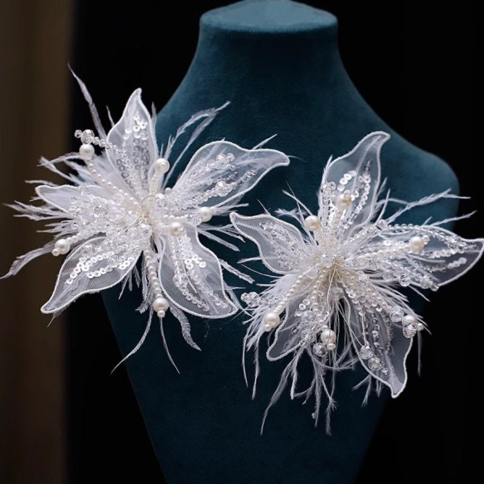 🌸White Lace Feather Pearl Hairpin | Chic Crystal Flower Twisted Wire Hair Ornament for Carnival