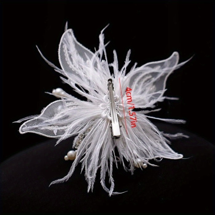 🌸White Lace Feather Pearl Hairpin | Chic Crystal Flower Twisted Wire Hair Ornament for Carnival