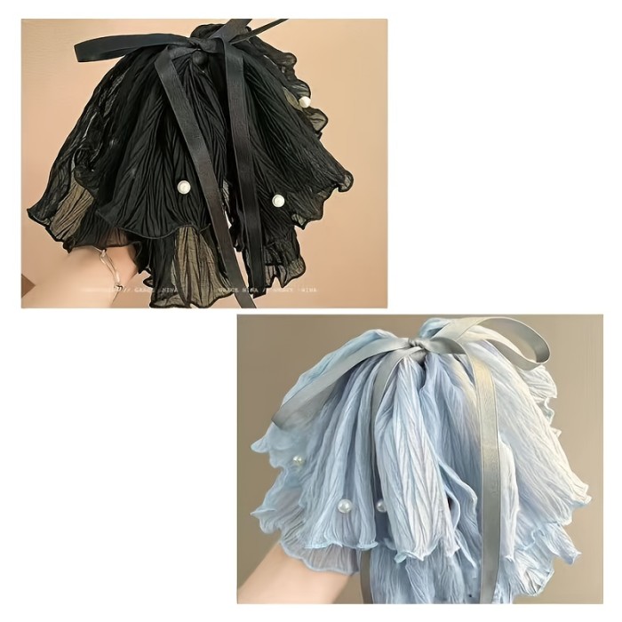 Elegant Ice Blue Ruffled Bow Hair Claw Clip