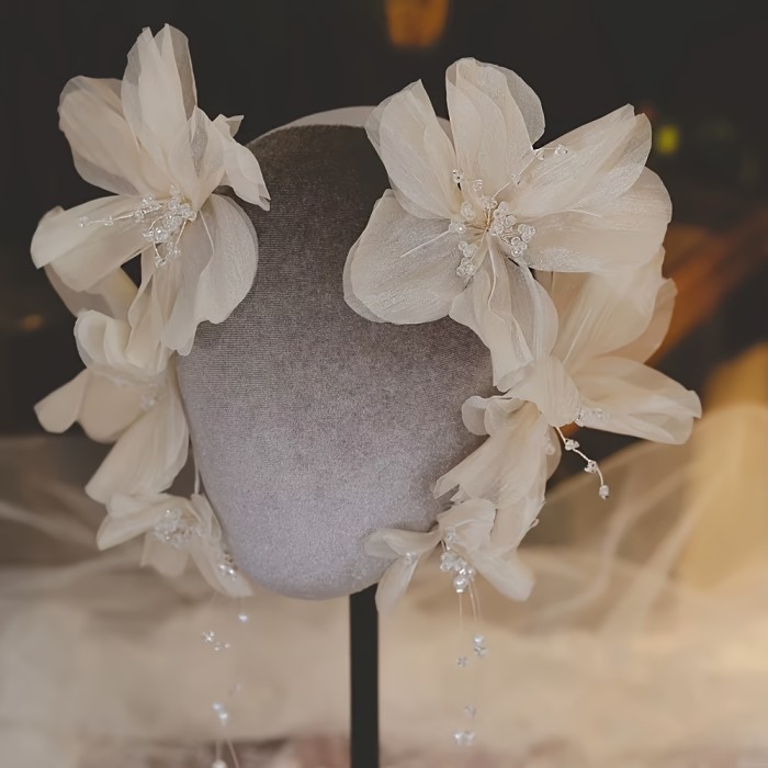 🌸Light Brown Fairy Tassel Flower Hair Clip | Forest Style Bridal Wedding Hair Accessory