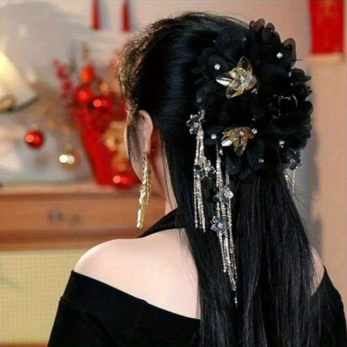 🌸Bohemian Floral Rhinestone Hair Clips | Multicolor Satin Braids Ponytails Buns Hair Accessories