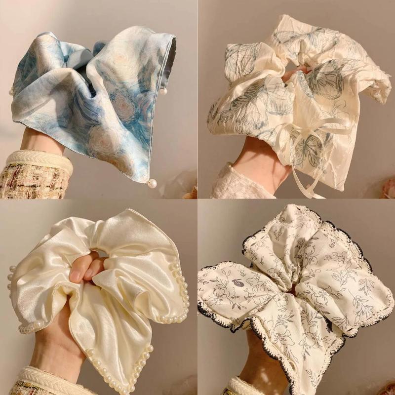 🎨4Pcs Vintage Oil Painting Scarf Hair Set | Square Scarf Scrunchie Pendant Headband for Women