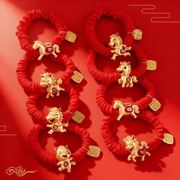 🧧Chinese New Year Red Horse Hair Ties | Luck Pony Braid Bun Elastic Bands for Women