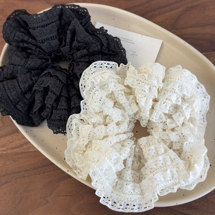 🎀Premium Fluffy Lace-Trimmed Hair Tie | Layered Bun Ponytail Hair Accessory 2 Colors