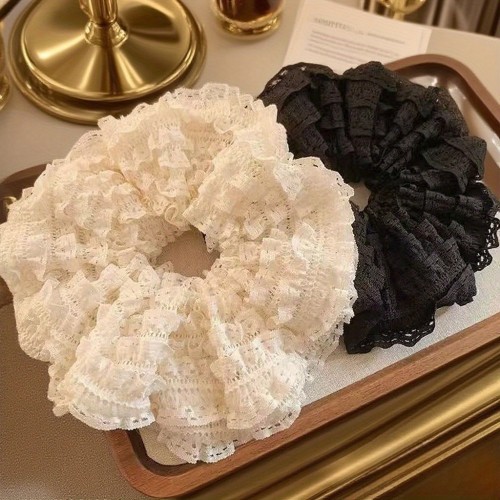 🎀Premium Fluffy Lace-Trimmed Hair Tie | Layered Bun Ponytail Hair Accessory 2 Colors
