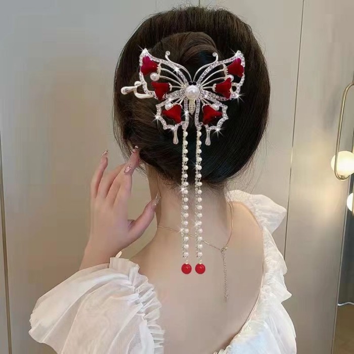 ❤️Antique Red Lily of the Valley Hairpin | Fringed Twisted Vintage Wedding Party Hair Accessory
