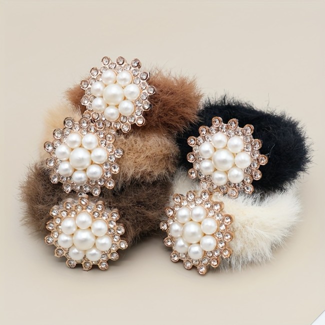 ✨New Style 5Pcs Bow Hair Tie Set | Faux Pearl Rhinestone Mixed Color Ponytail Buns