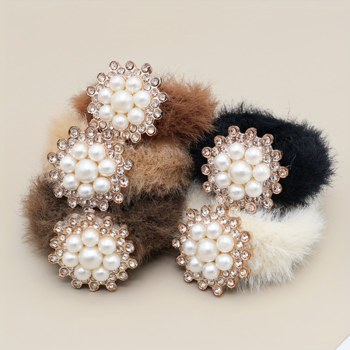 ✨New Style 5Pcs Bow Hair Tie Set | Faux Pearl Rhinestone Mixed Color Ponytail Buns