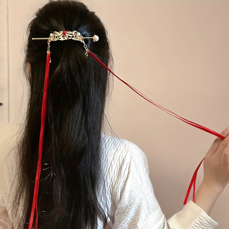 A New Chinese-Style Elegant And Easy Horse-Face Skirt Hair Accessory with a Ribbon for Women