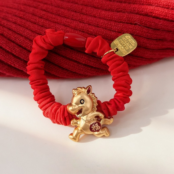 🧧Chinese New Year Red Horse Hair Ties | Luck Pony Braid Bun Elastic Bands for Women