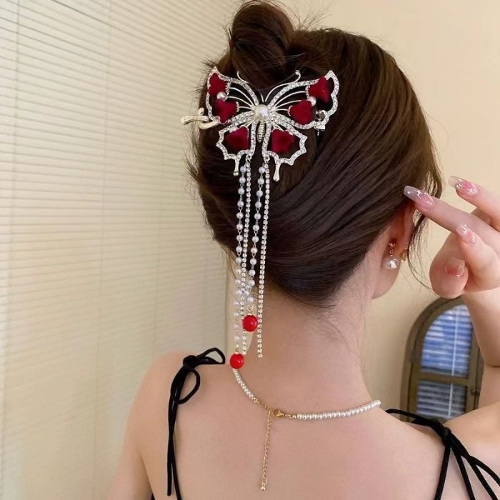 ❤️Antique Red Lily of the Valley Hairpin | Fringed Twisted Vintage Wedding Party Hair Accessory