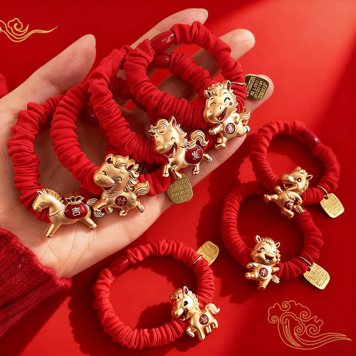 🧧Chinese New Year Red Horse Hair Ties | Luck Pony Braid Bun Elastic Bands for Women