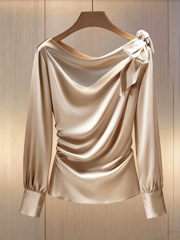 🎀Women’s Bow Tie Fitted Waist Blouse | Pleated Long Sleeve Spring Autumn Casual Professional Top