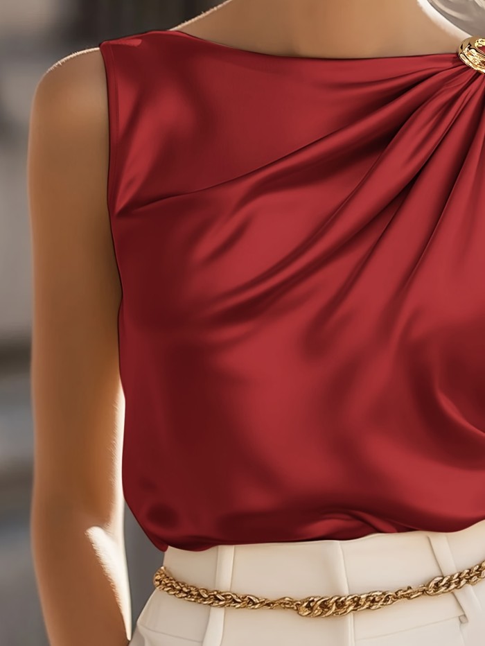 ✨Elegant Round Neck Sleeveless Top | Non-See-Through Office Party Casual Blouse