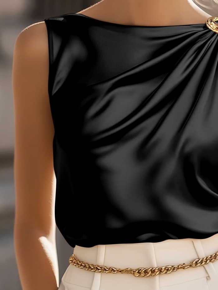 ✨Elegant Round Neck Sleeveless Top | Non-See-Through Office Party Casual Blouse