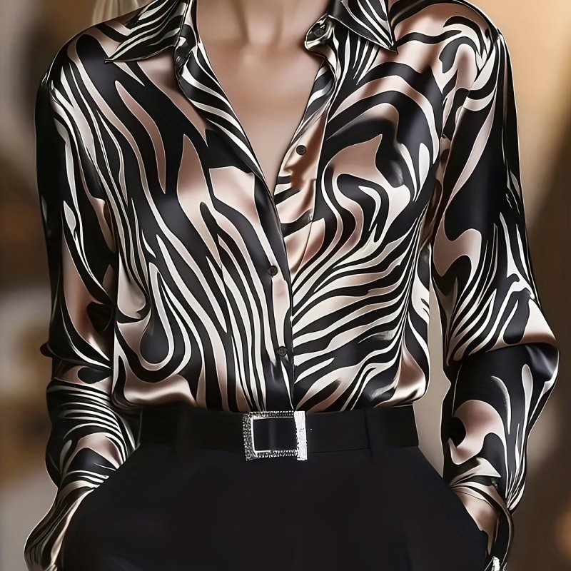 Women'S Personalized Fashion Satin Shirt with Zebra Print