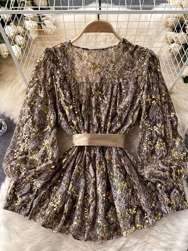 ✨Vintage Snake Texture Blouse | Women’s V-Neck Semi-Sheer Dressy Versatile Top