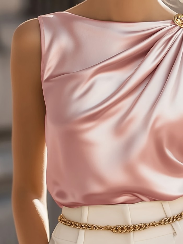 ✨Elegant Round Neck Sleeveless Top | Non-See-Through Office Party Casual Blouse