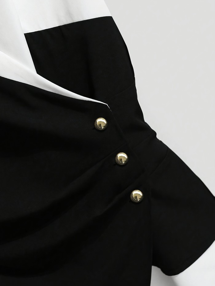 💫Women’s Color Block Sleeveless Top | Turn-Collar Waist-Defining Elegant Commuter Shirt