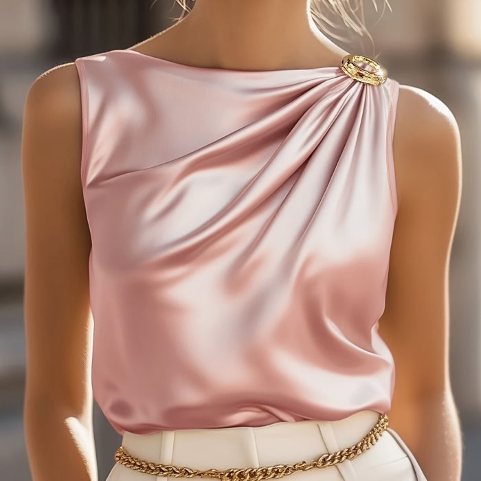 ✨Elegant Round Neck Sleeveless Top | Non-See-Through Office Party Casual Blouse