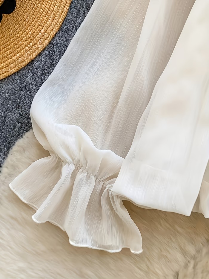 Women's Atmospheric Off-Shoulder Ruffle Spliced Long Sleeve Chiffon Shirt Loose Top + Wilderness