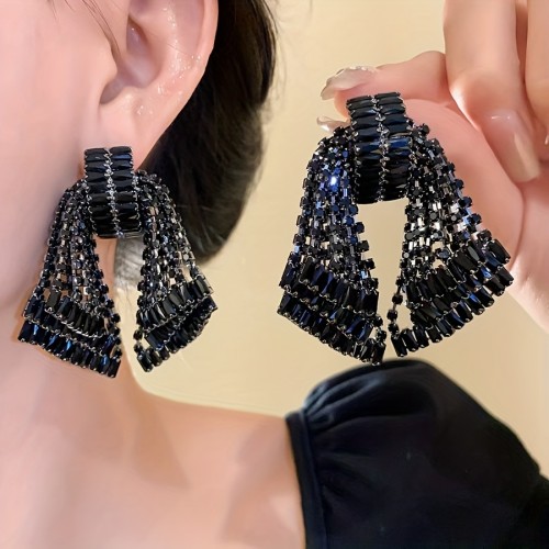 🎀Women’s Statement Bow Tassel Earrings | Luxe Cascading Chain Drop Hoops Party Wedding Casual Jewelry