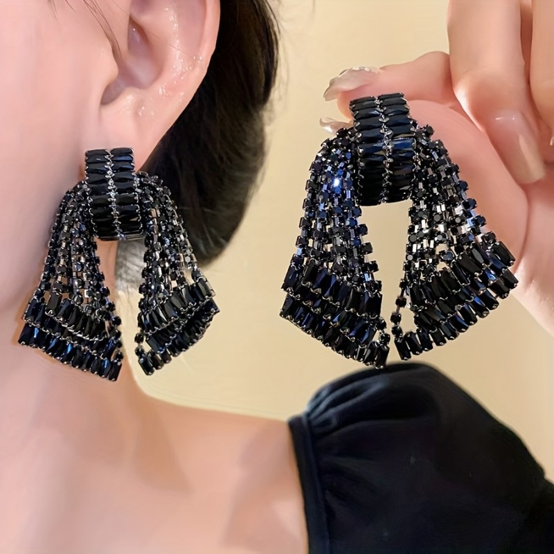 🎀Women’s Statement Bow Tassel Earrings | Luxe Cascading Chain Drop Hoops Party Wedding Casual Jewelry