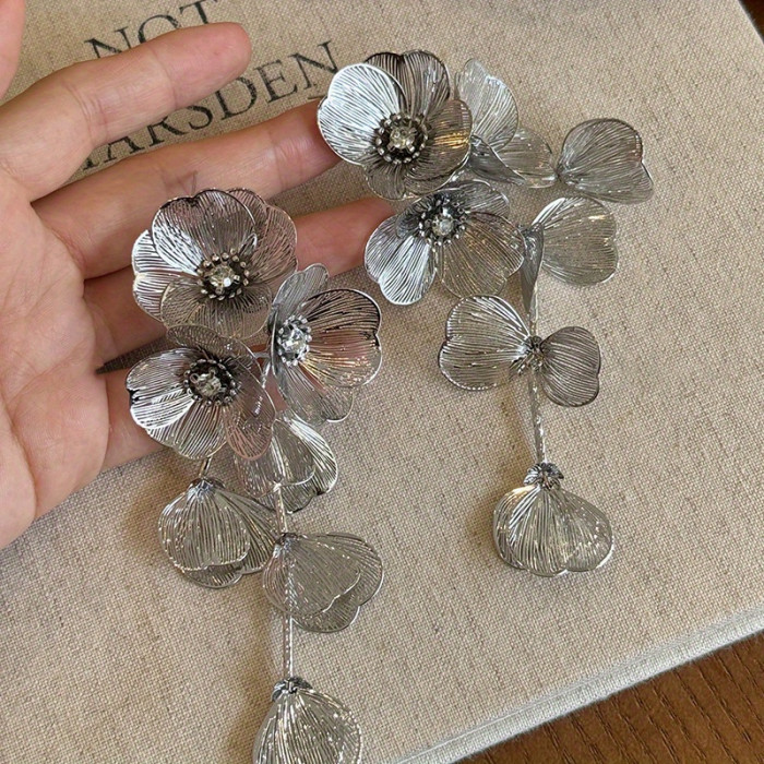 ✨Bridal Floral Long Drop Earrings | Vintage Luxury Wedding Dress Unique Accessories