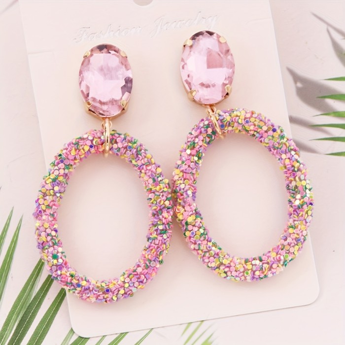 Boho Sequin Oval Earrings | Lightweight Dangle Party Prom Casual Year-Round Glam Accessories