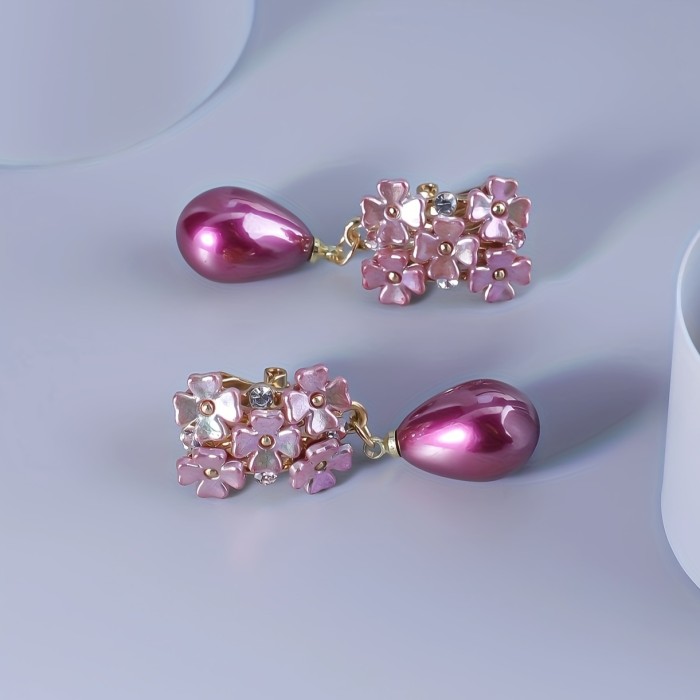 🌸Women’s French Countryside Faux Pearl Flower Earrings | Elegant Sweet Clip-On Festival Wedding Daily Jewelry