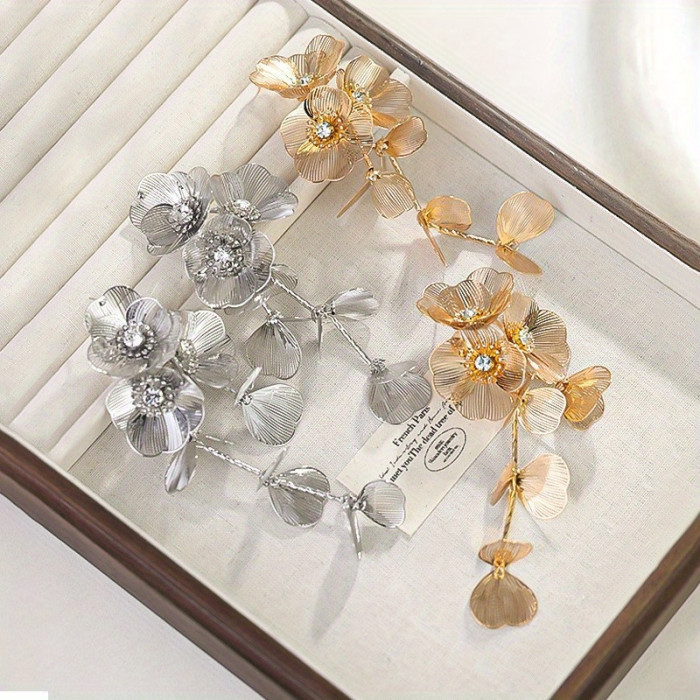 ✨Bridal Floral Long Drop Earrings | Vintage Luxury Wedding Dress Unique Accessories