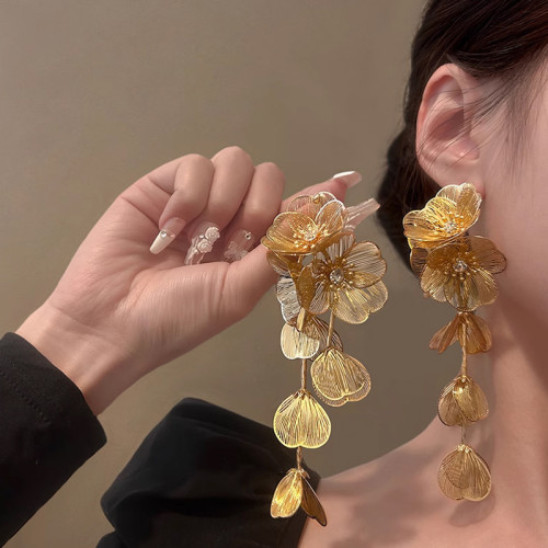 ✨Bridal Floral Long Drop Earrings | Vintage Luxury Wedding Dress Unique Accessories