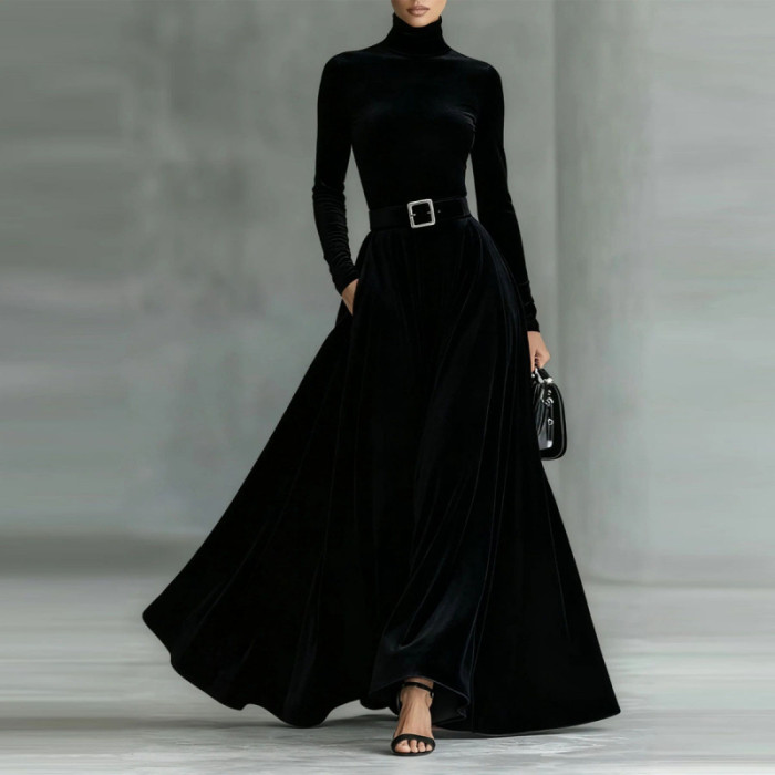 High neck long sleeve base dress