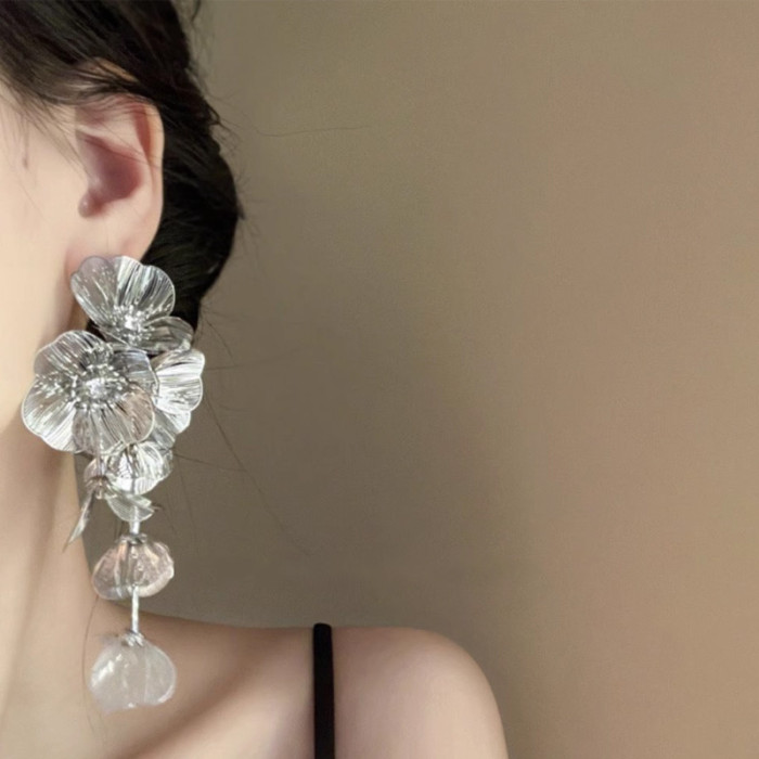 ✨Bridal Floral Long Drop Earrings | Vintage Luxury Wedding Dress Unique Accessories