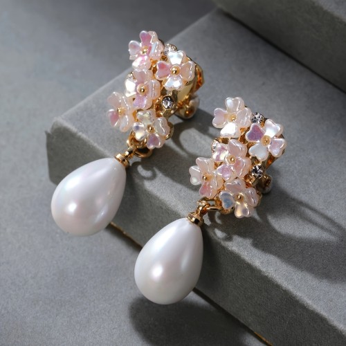 🌸Women’s French Countryside Faux Pearl Flower Earrings | Elegant Sweet Clip-On Festival Wedding Daily Jewelry