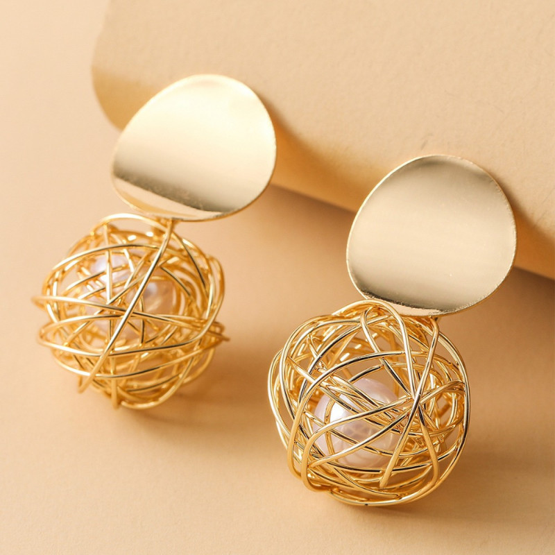 Women’s Vintage Geometric Drop Earrings | Woven Ball Artificial Pearl Party Anniversary Creative Gift Jewelry