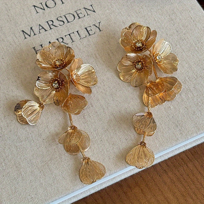 ✨Bridal Floral Long Drop Earrings | Vintage Luxury Wedding Dress Unique Accessories