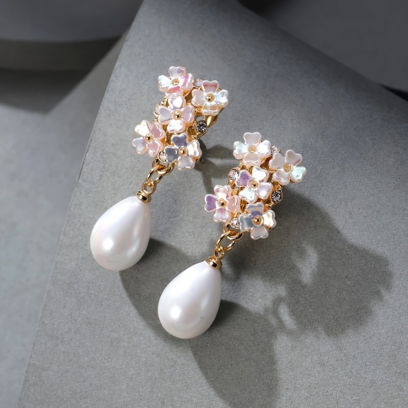 🌸Women’s French Countryside Faux Pearl Flower Earrings | Elegant Sweet Clip-On Festival Wedding Daily Jewelry