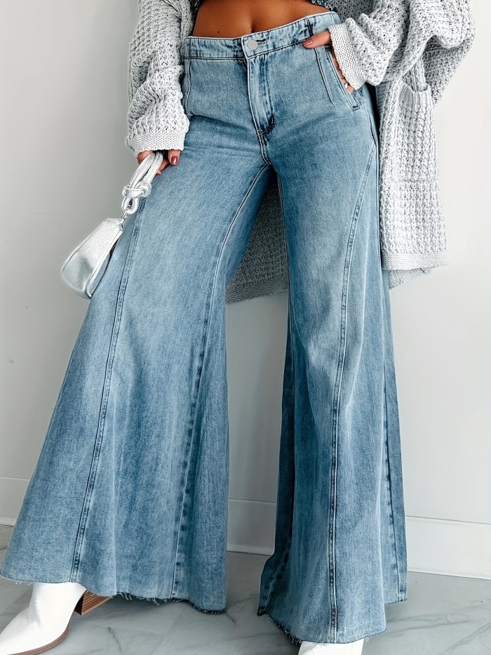👖Women’s French Elegance High-Waist Wide-Leg Jeans | Stretch Drape All-Season Casual Commute Denim